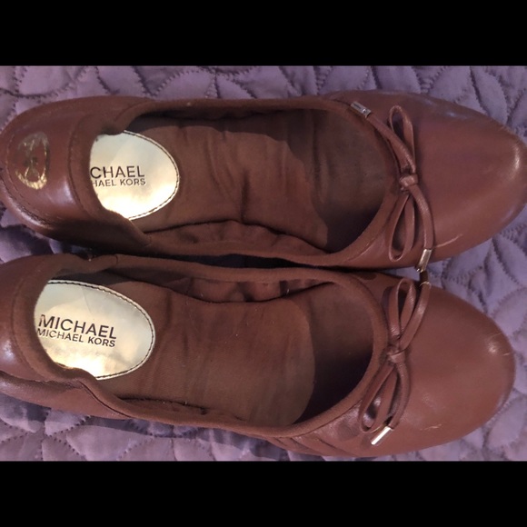 Michael Kors Brown Leather Flex Ballet Flats - Picture 1 of 6